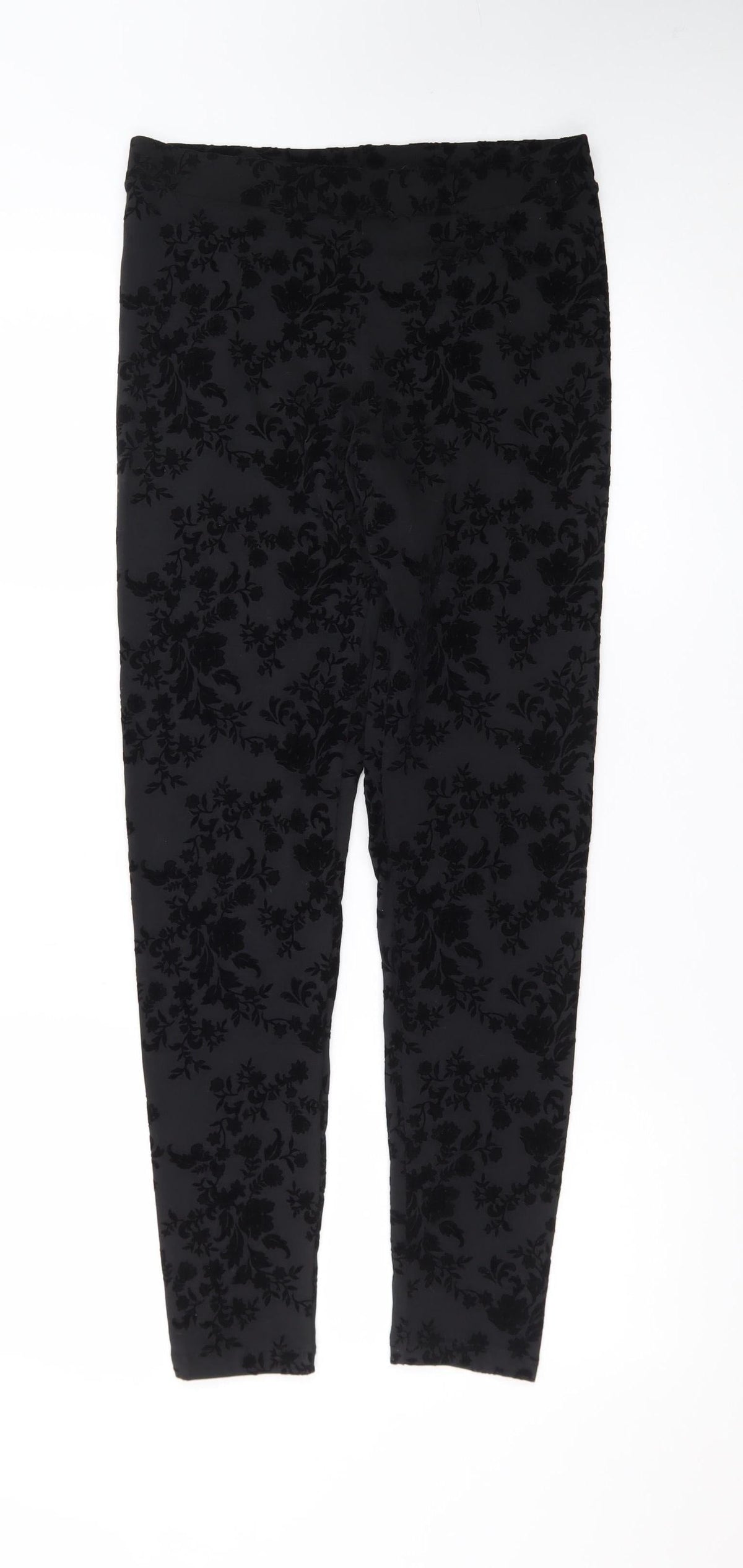 Marks & Spencer Women’s Black Floral Velvet Ankle Leggings Size 10