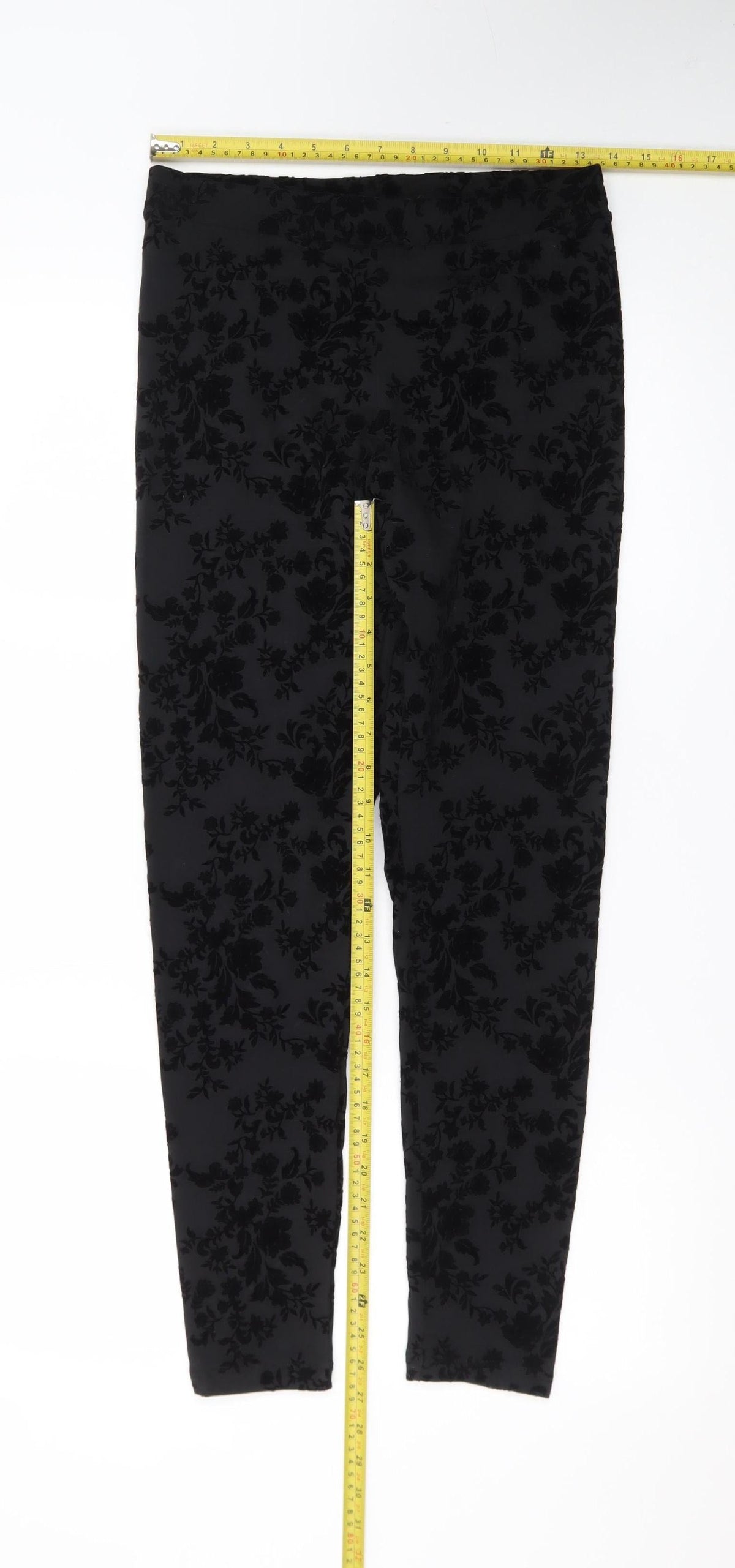 Marks & Spencer Women’s Black Floral Velvet Ankle Leggings Size 10