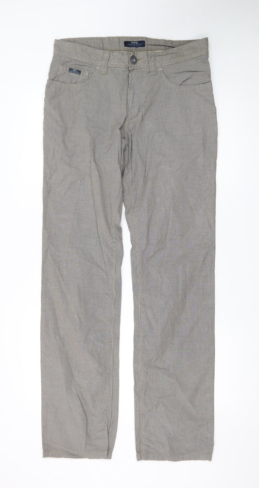 Hattric Men's Grey Striped Straight Jeans 32x34 Regular Fit