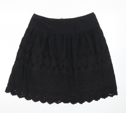 New Look Women's Black Cotton A-Line Embroidered Skirt Size 12
