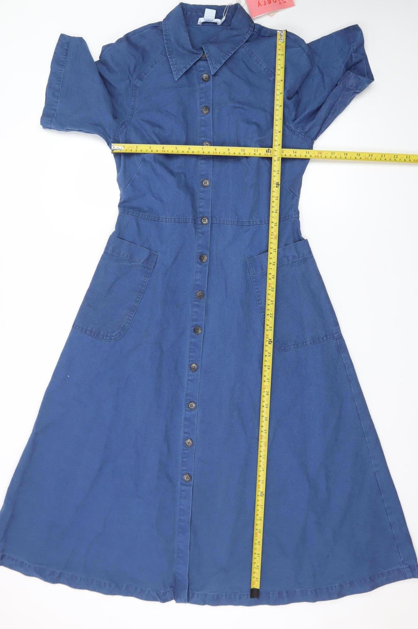 Finery Women Blue Cotton Linen Midi Shirt Dress UK 6