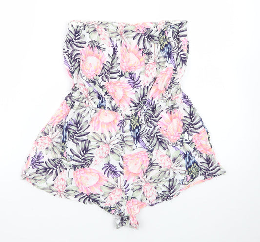 H&M Divided Womens Pink Floral Strapless Playsuit Size 10 Summer
