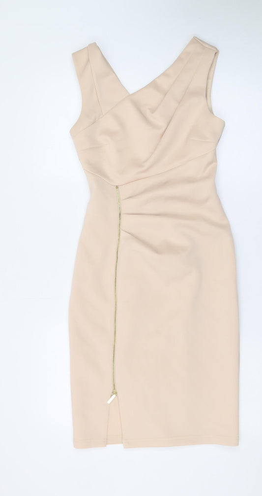 Lipsy Women’s Beige One Shoulder Bodycon Dress Size 8