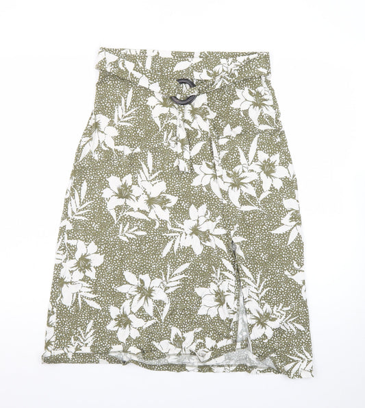 Tu Women Green Floral A-Line Knee Length Cotton Skirt Size 12