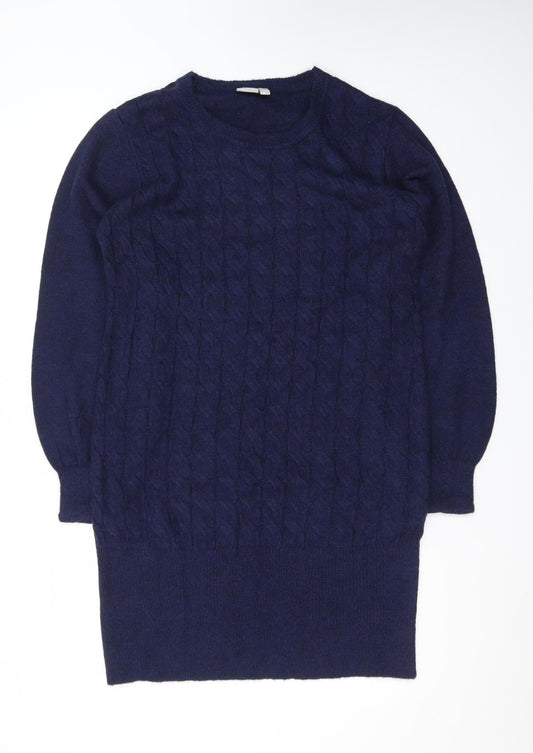 Bodyflirt Boutique Women Blue Cable-Knit Long Sleeve Jumper Size 14