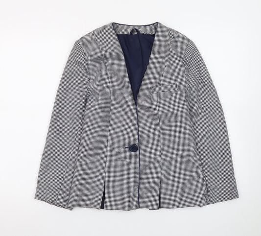 C&A Canda Womens Black & White Houndstooth Blazer Size 10 Single Breasted