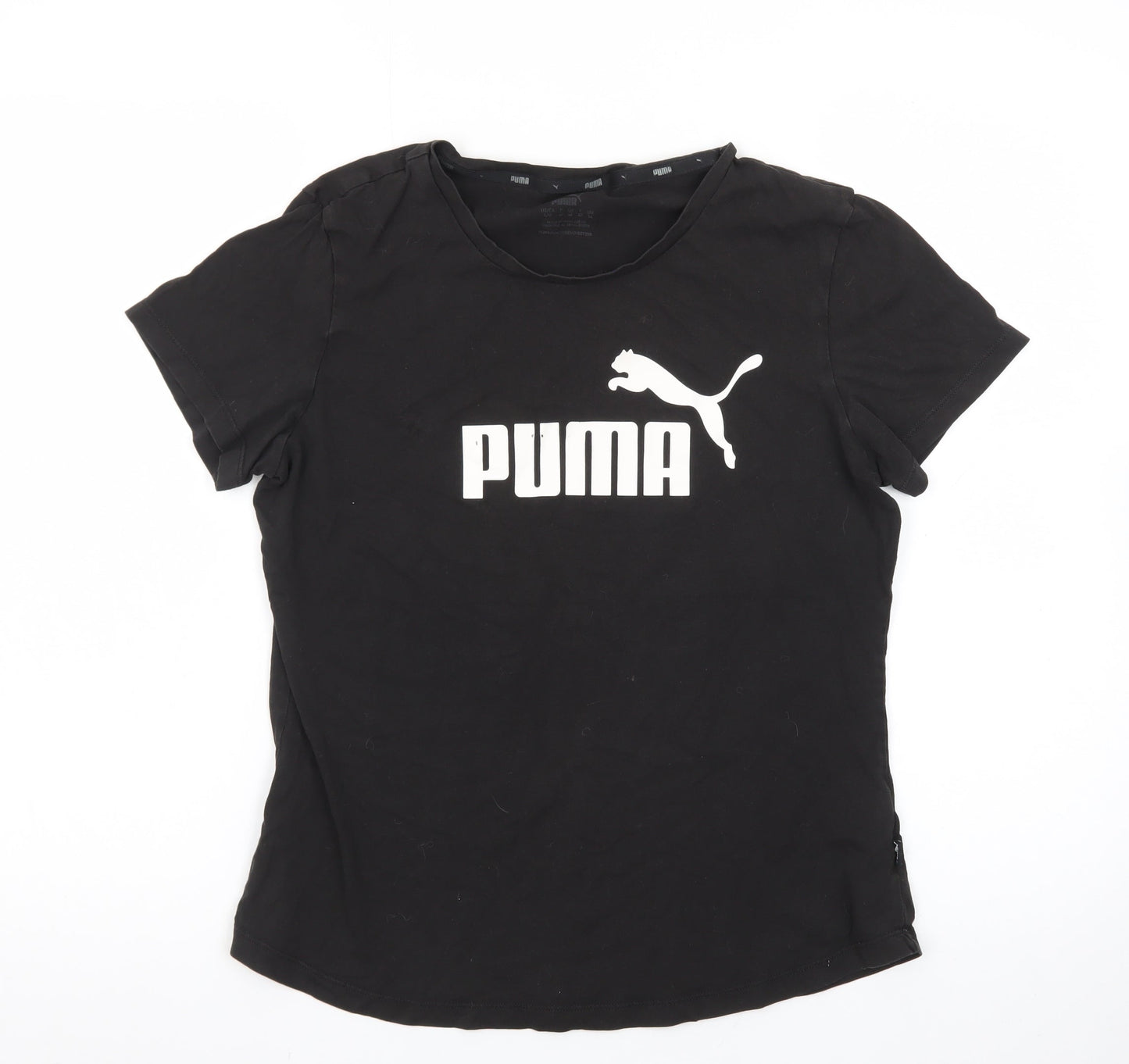 Puma Womens Black Crew Neck Logo T-Shirt Size 14