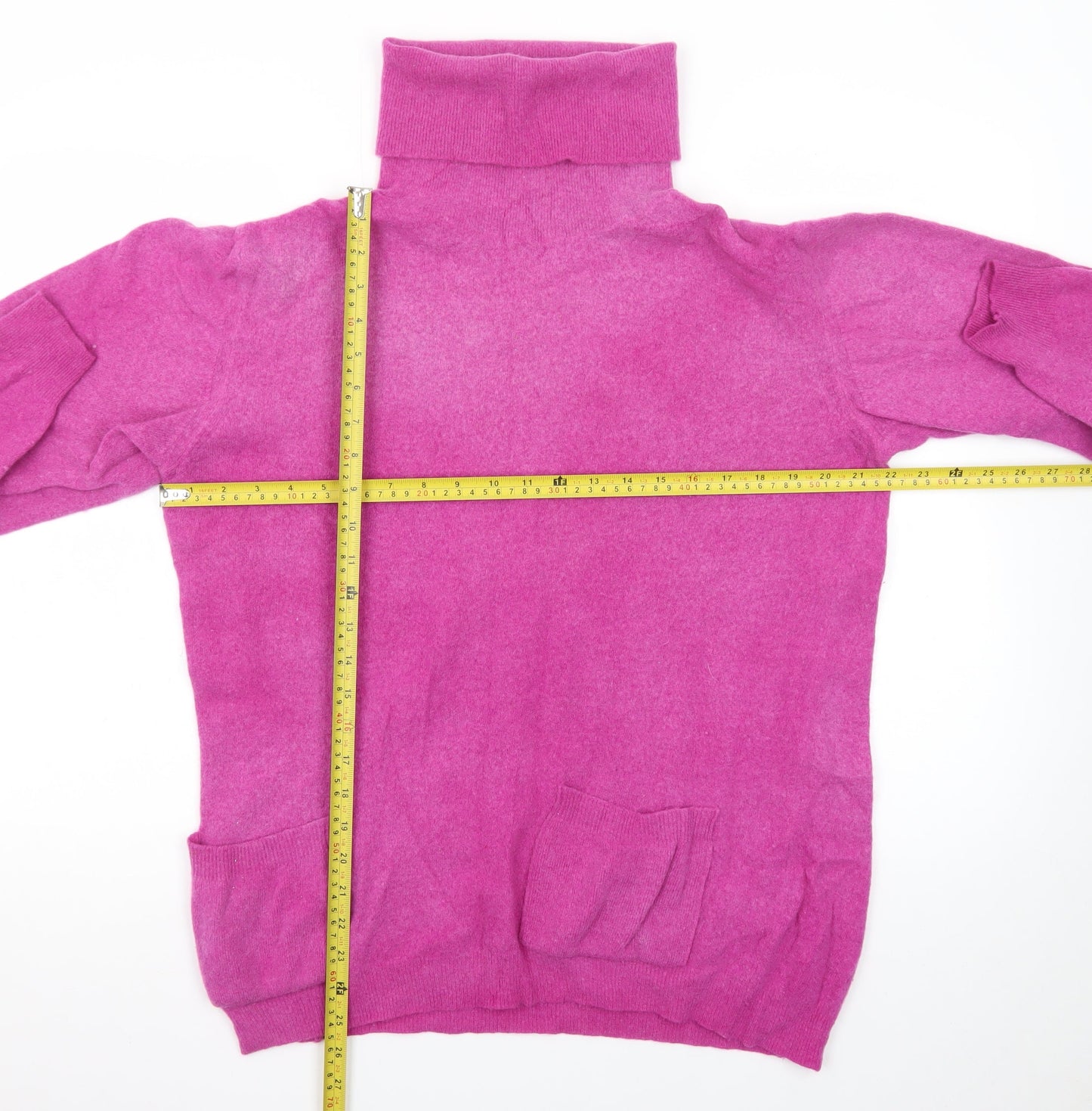 Antony Women’s Pink Wool Roll Neck Tunic Jumper L Made in Italy