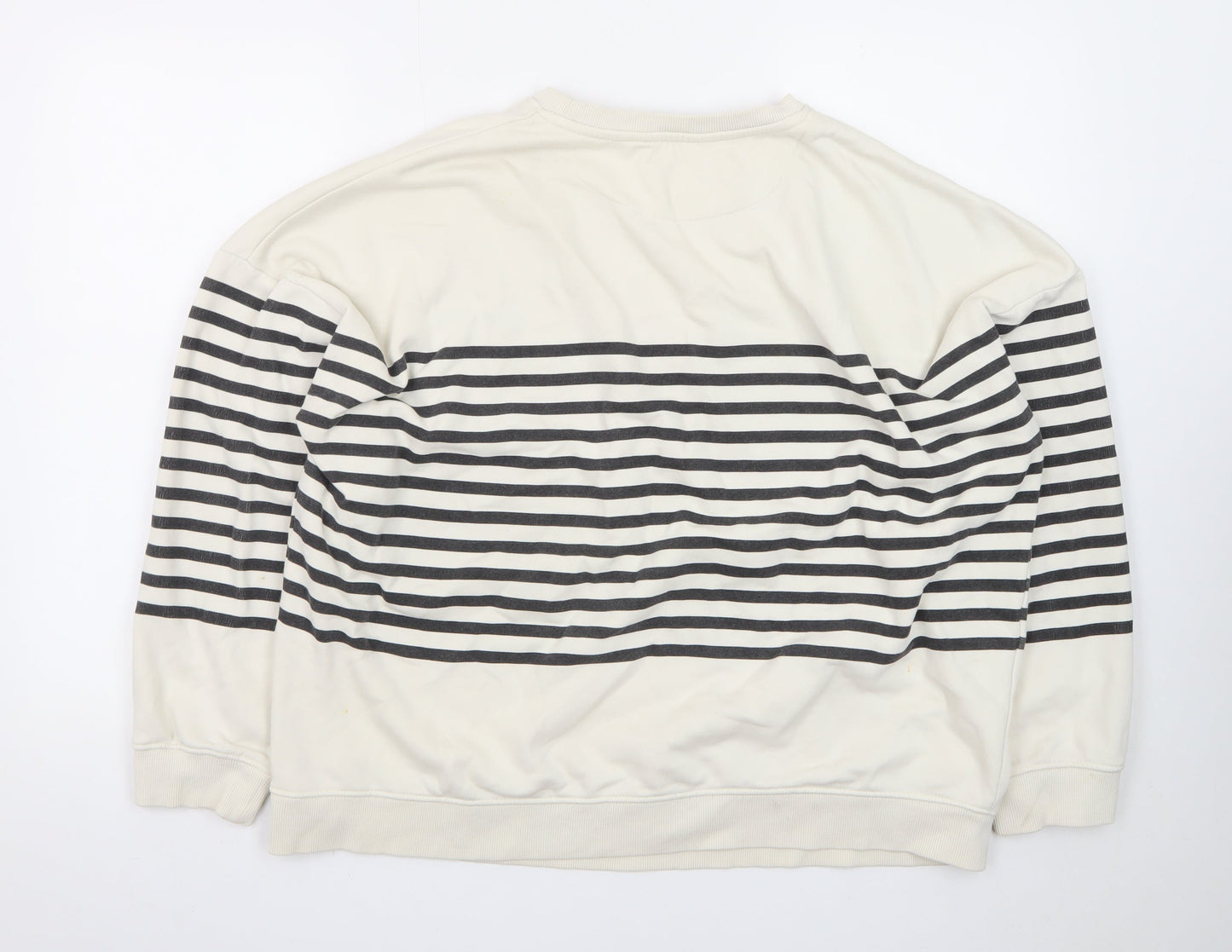 F&F Womens Ivory Striped Pullover Sweatshirt UK 16 Good Vibes Graphic