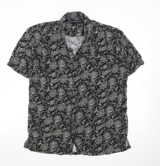 The Couture Club Men's Black Paisley Short Sleeve Button-Up Shirt L