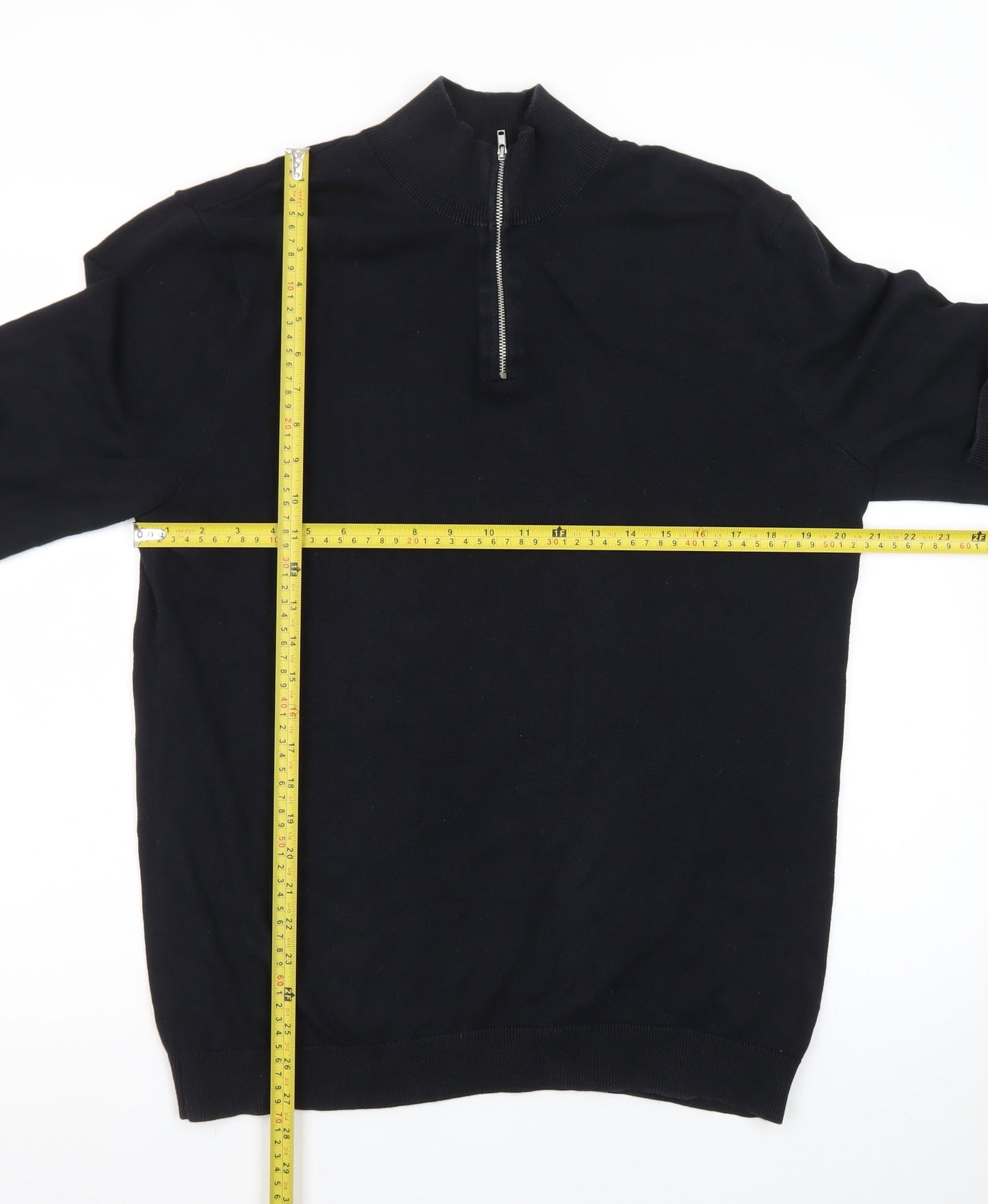 Topman Men's Black XL 1/2 Zip High Neck Cotton Jumper