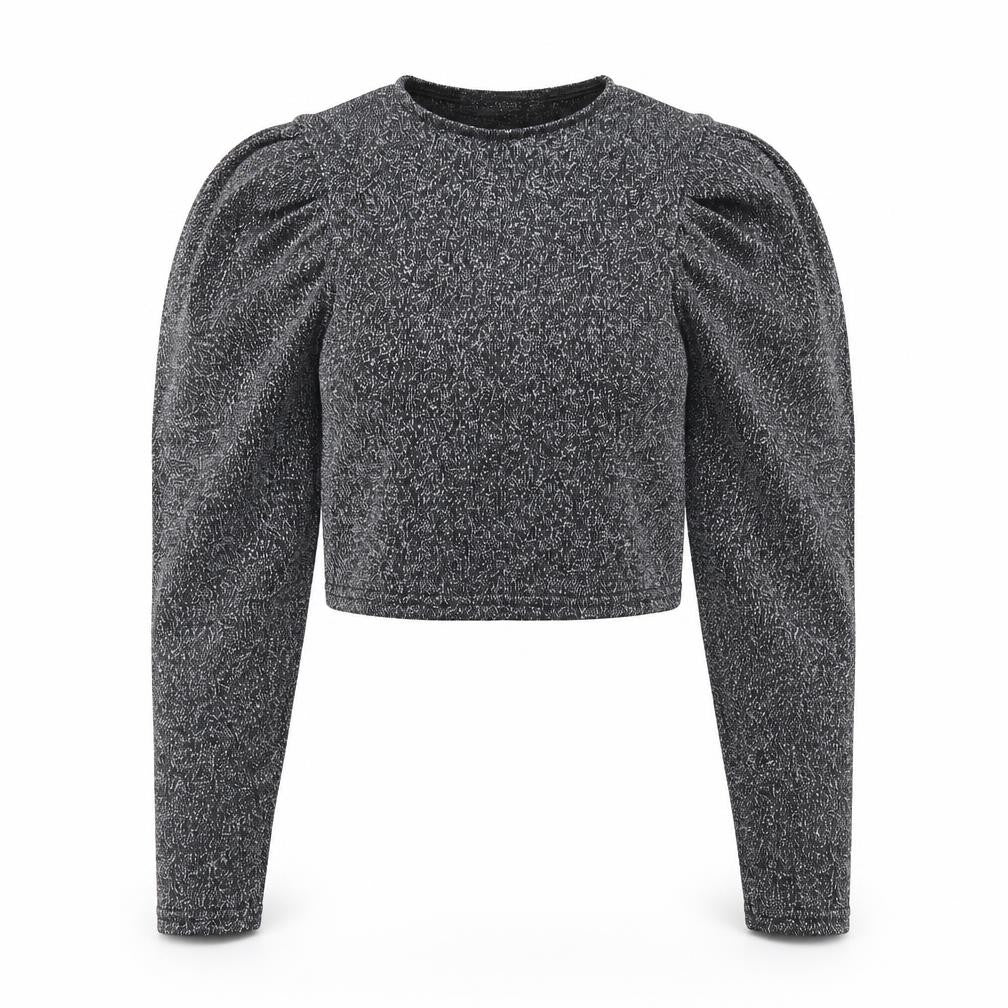 PRETTYLITTLETHING Women's Silver Cropped Puff Sleeve Blouse UK 6