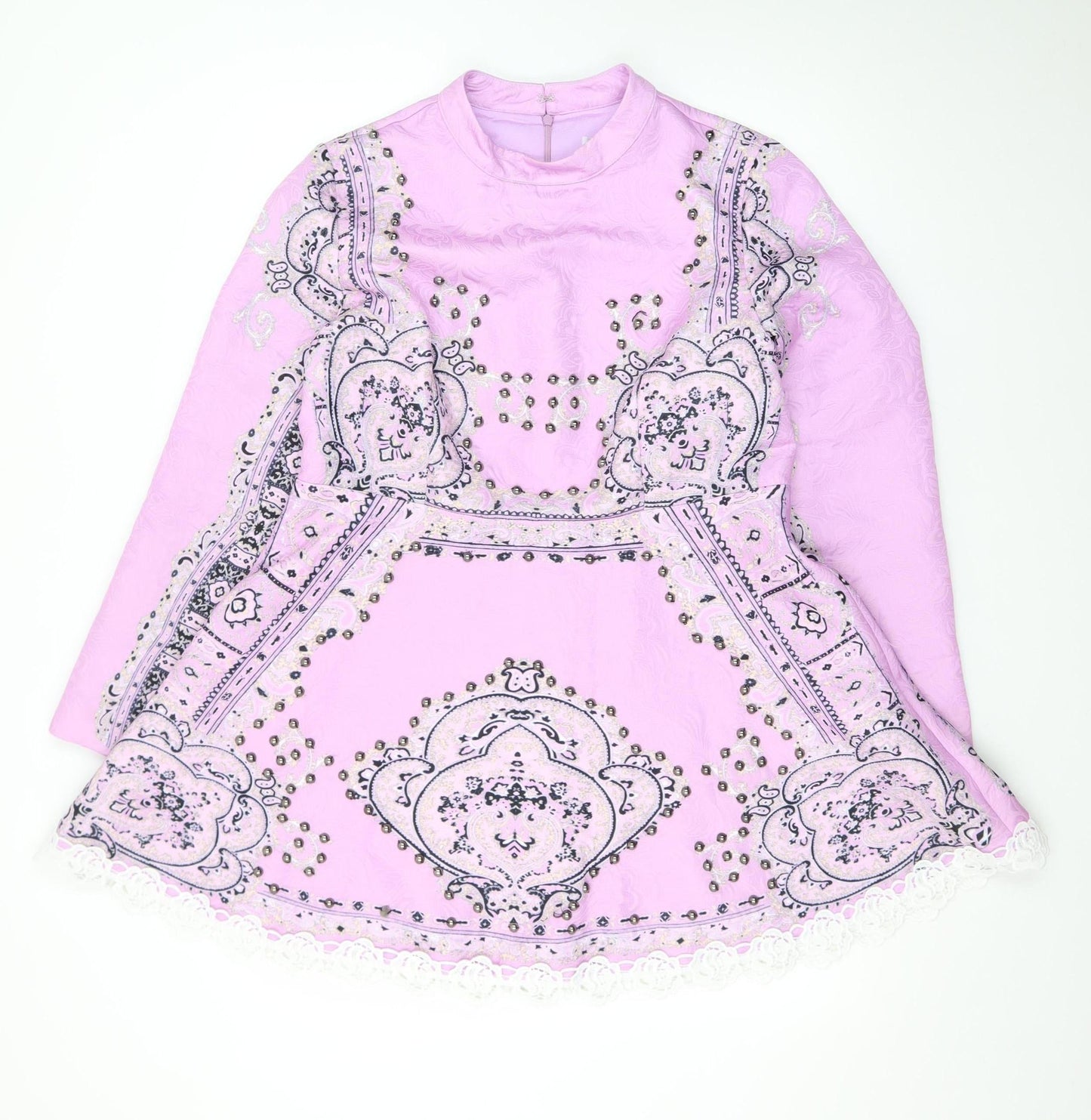 Comino Couture Women Pink A-Line Short Dress Size 16 Beaded Lace