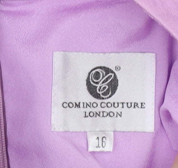 Comino Couture Women Pink A-Line Short Dress Size 16 Beaded Lace