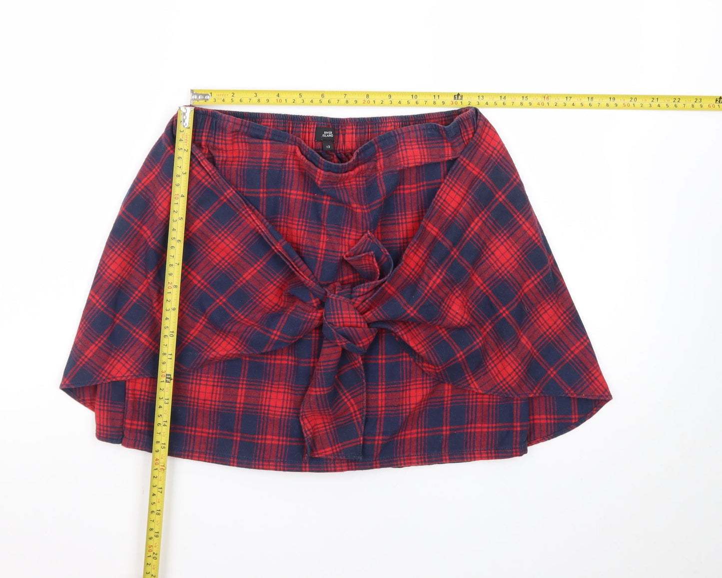 River Island Womens Red Plaid Wrap Flannel Short Skirt Size 12