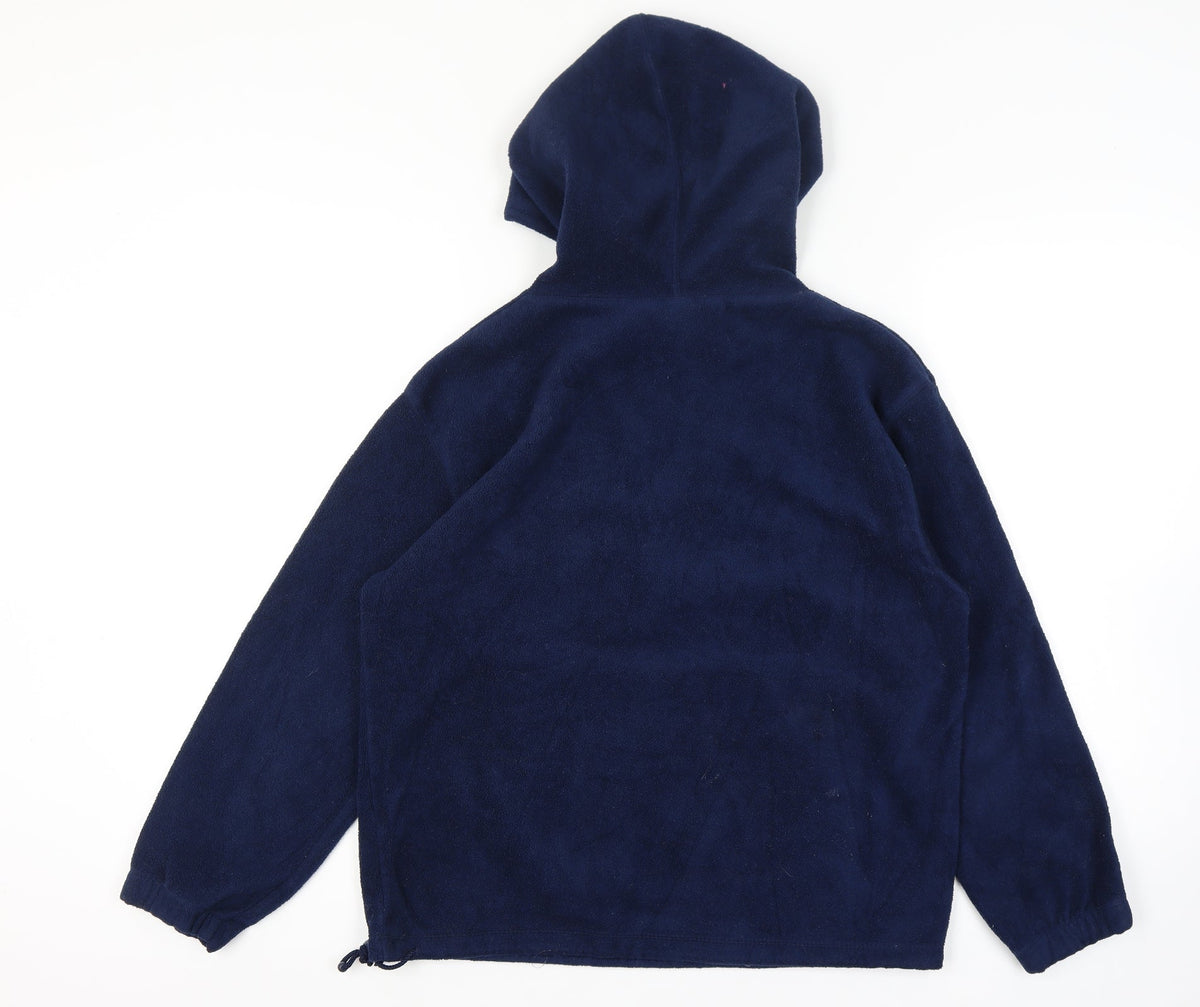 Close-up detail of Disney Navy Fleece Pullover Hoodie Women L Mickey Donald Goofy Pluto