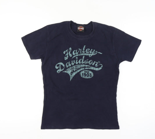Harley-Davidson Womens Blue Cotton T-Shirt Size S Biker Graphic Top