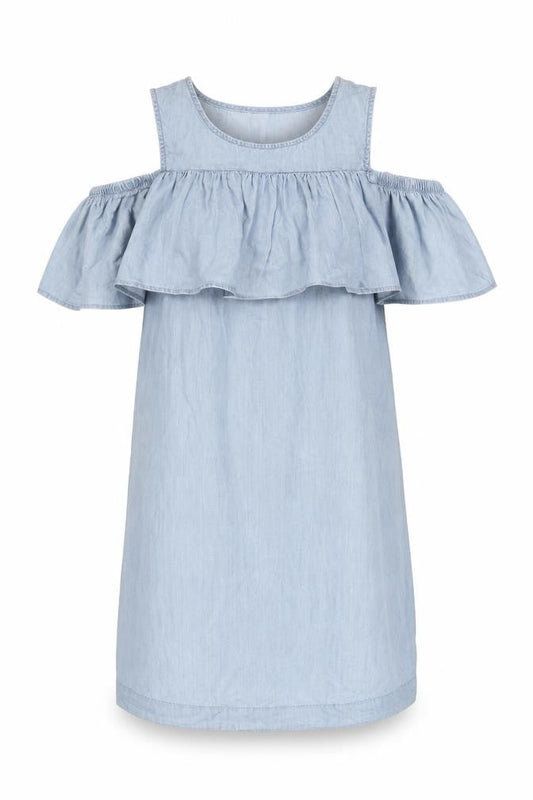 Vero Moda Women Blue Chambray Cold Shoulder Shift Dress Size S