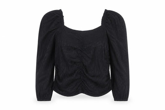 H&M Women Black Puff Sleeve Square Neck Tunic Blouse Size 16