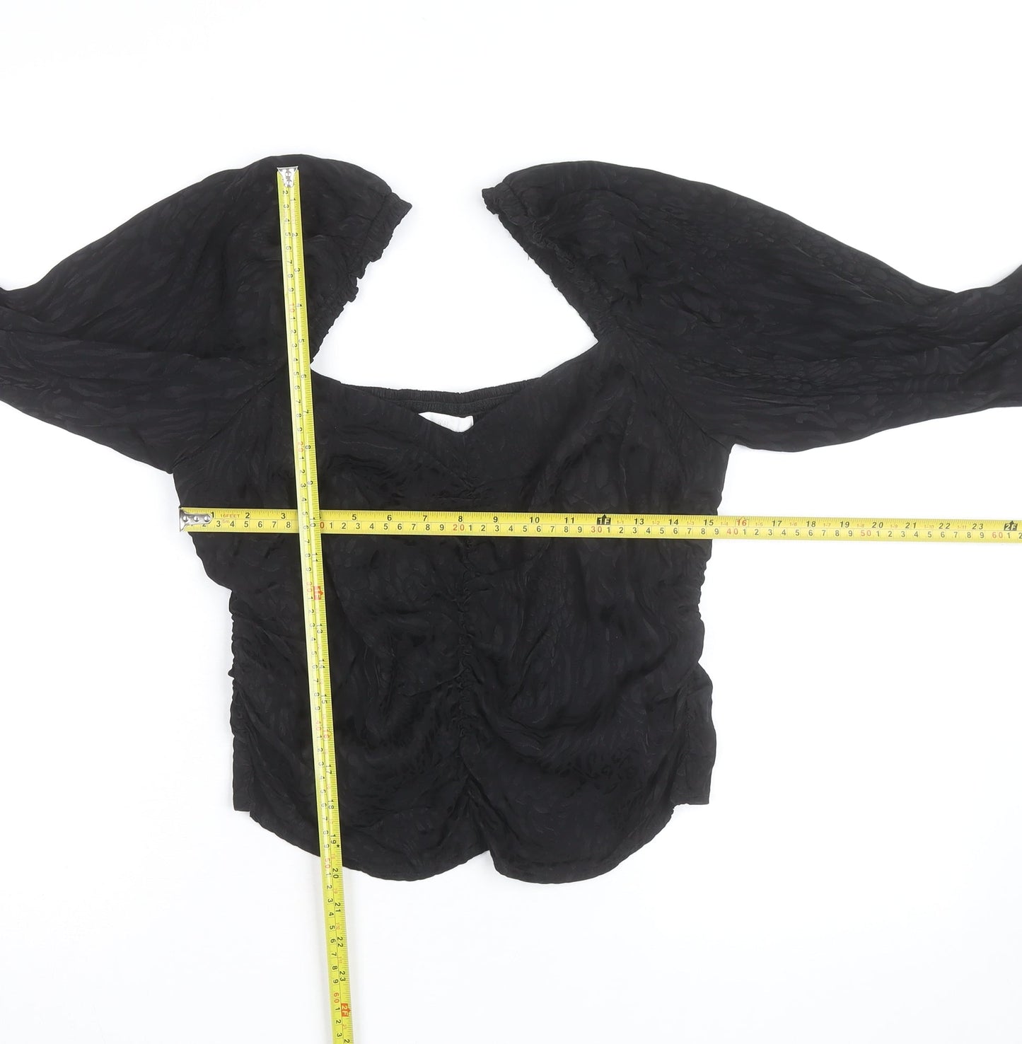 H&M Women Black Puff Sleeve Square Neck Tunic Blouse Size 16