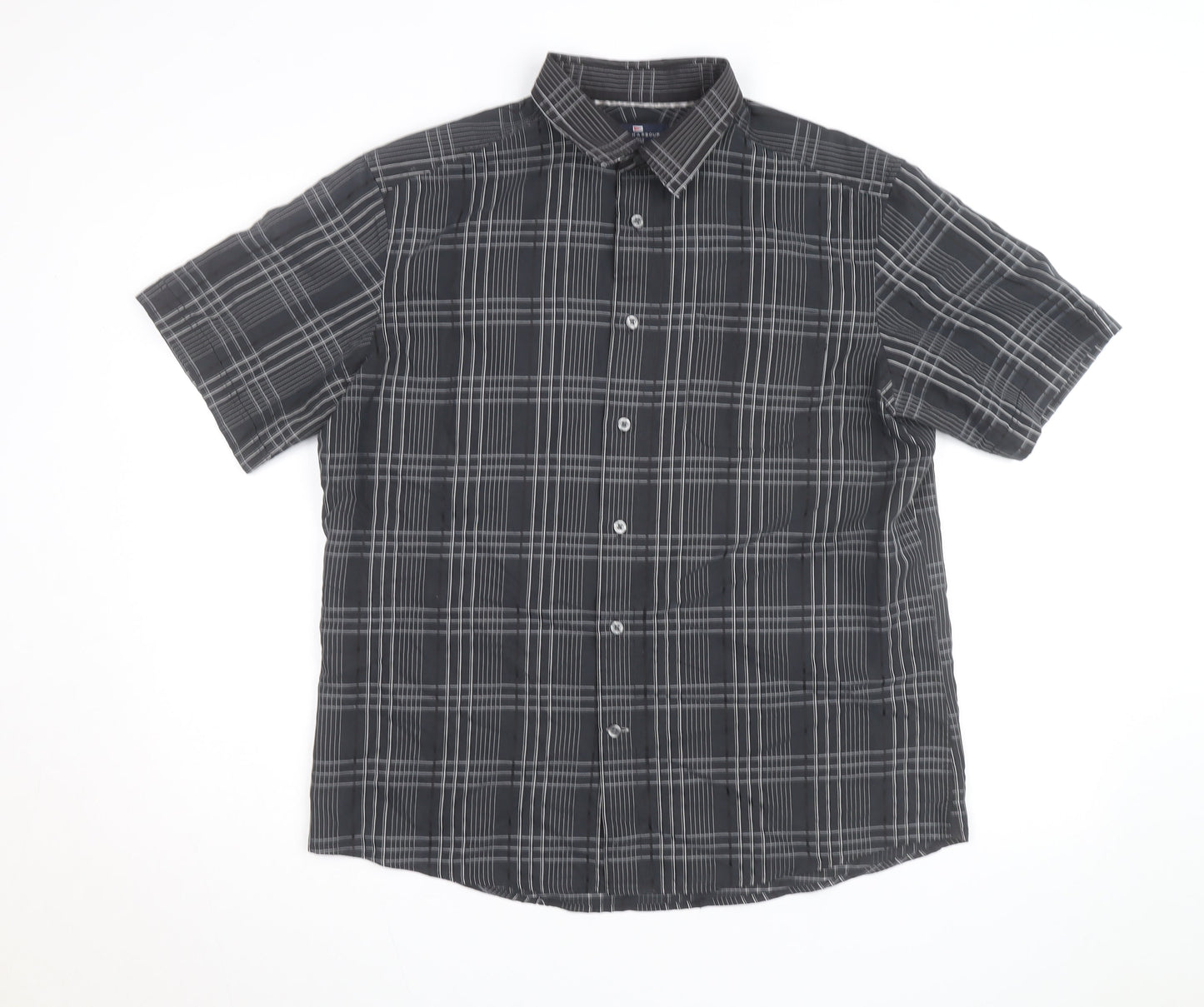 Marks and Spencer Blue Harbour Men's Black Check Short Sleeve Shirt L