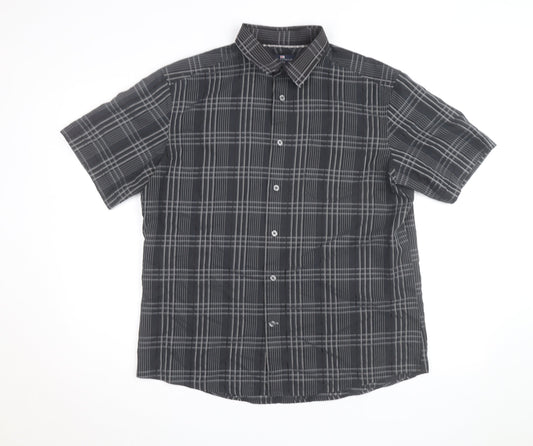 Marks and Spencer Blue Harbour Men's Black Check Short Sleeve Shirt L