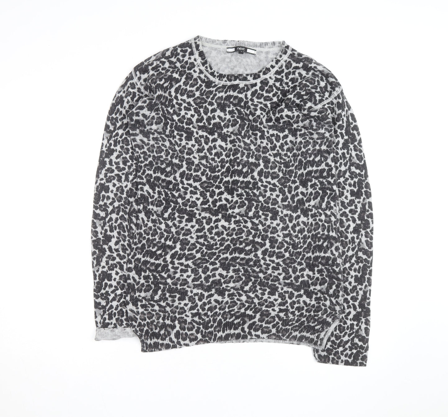 Next Women Grey Leopard Print Long Sleeve Pullover Jumper Size 10