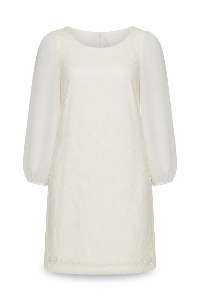 Front view of ASOS Tall Women’s Ivory Lace Tunic Blouse, size UK 10, Long Sleeve