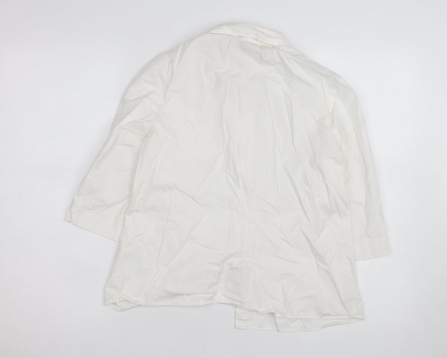Ted Baker Women's Ivory Button-Up Shirt Size 12 Cotton Stretch Work Top
