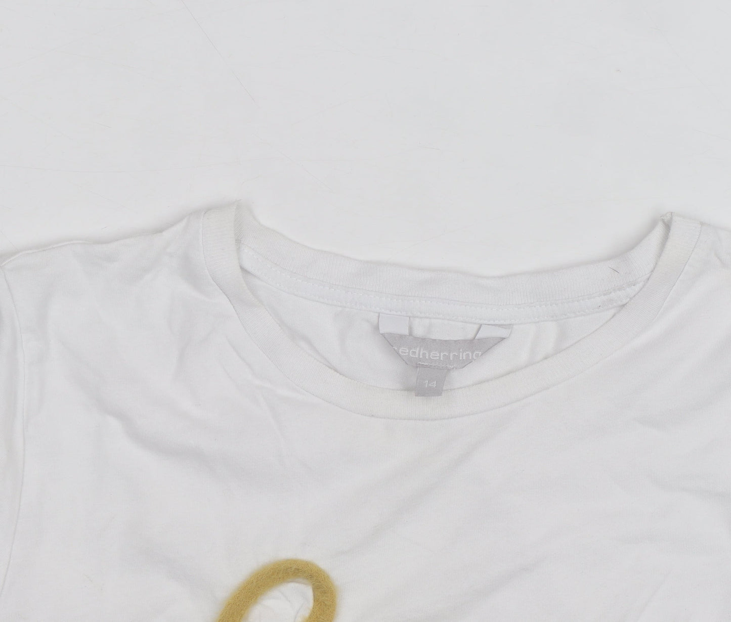 Red Herring Womens White Size 14 Love Embroidered Cotton T-Shirt