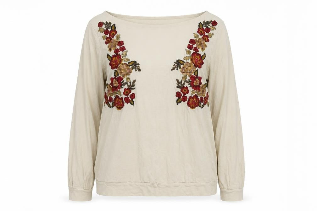 Next Women's Beige Embroidered Floral Tunic Top Size 14