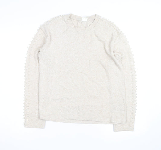 H&M Unisex Beige Beaded Crew Neck Knit Pullover Jumper XS