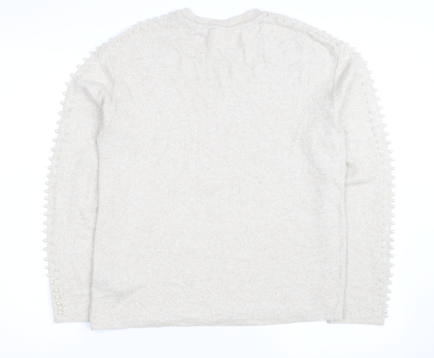 H&M Unisex Beige Beaded Crew Neck Knit Pullover Jumper XS
