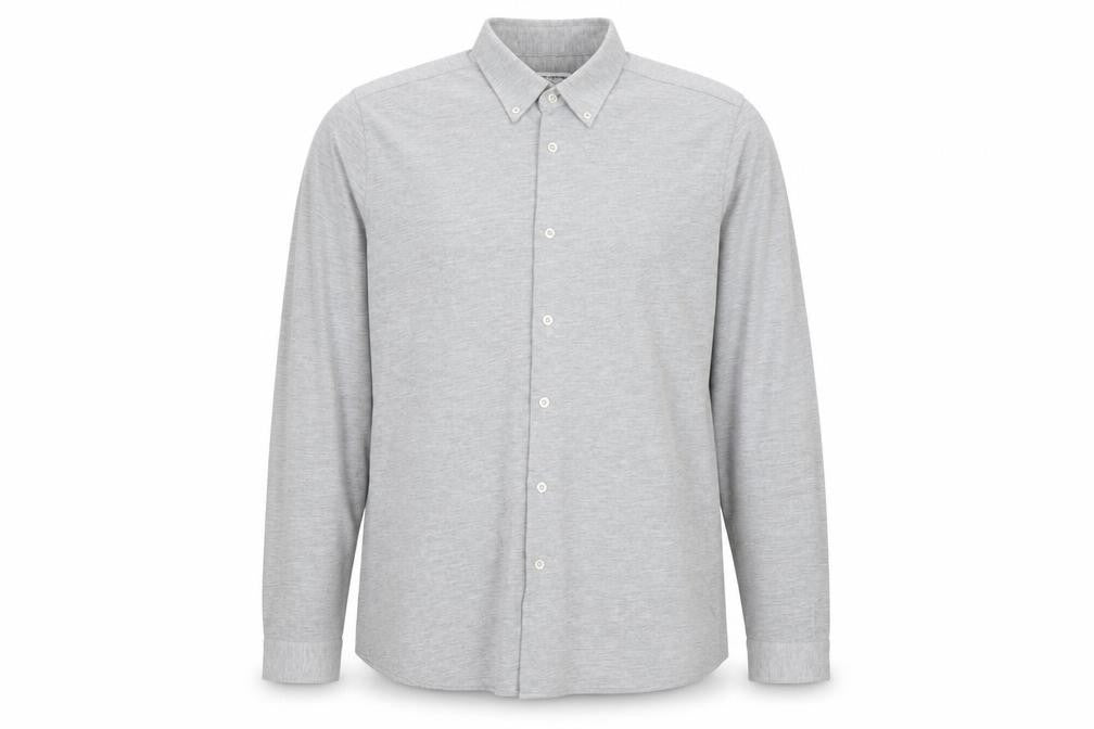 Front view of Taylor & Wright Men's Grey Slim Fit Long Sleeve Button-Up Shirt, size L