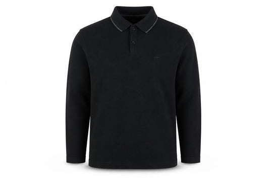 Easy Black Label Men's Black Long Sleeve Knit Polo Shirt M
