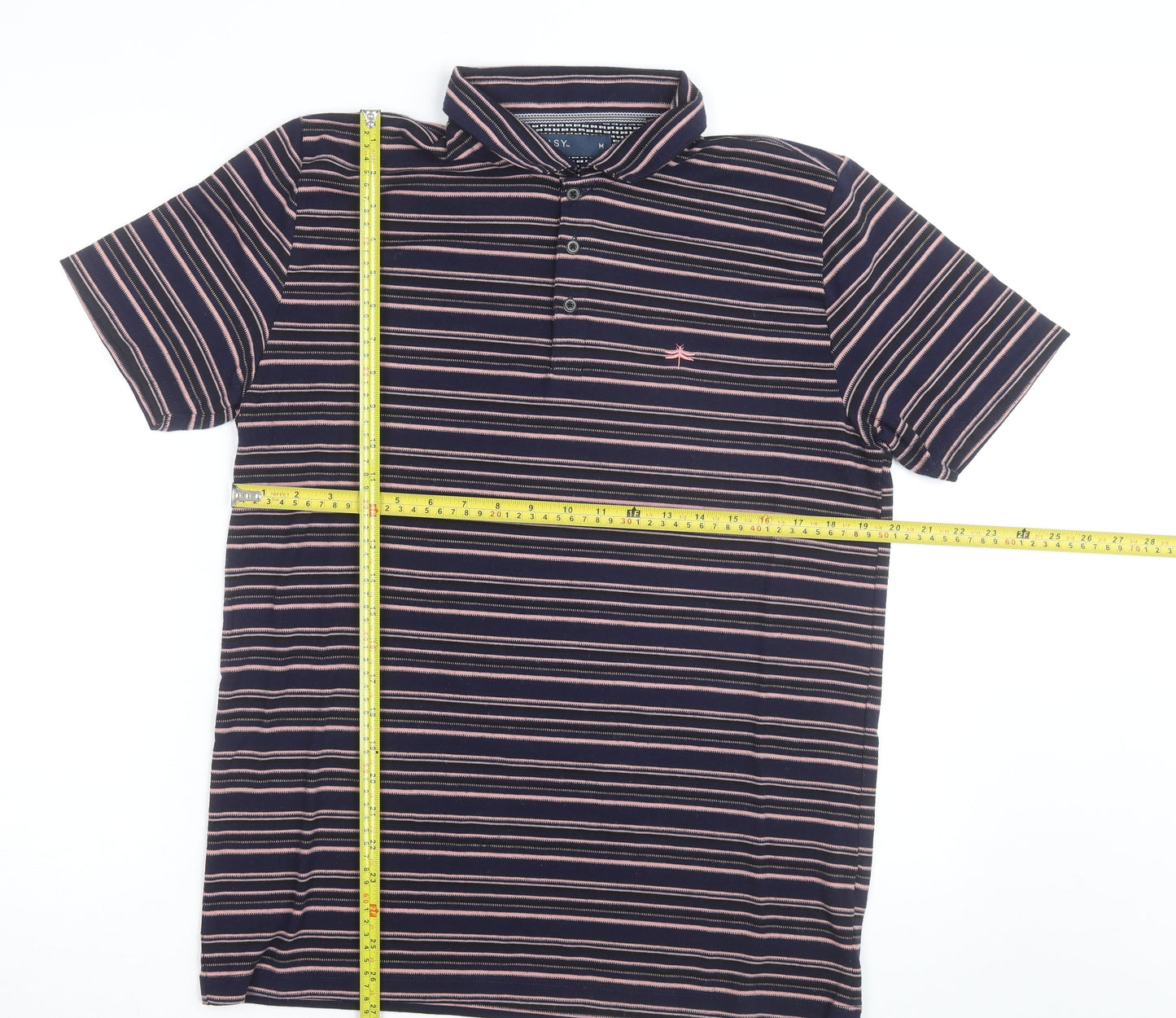 Easy Men’s Blue Striped Collared Short Sleeve Polo Shirt Size M