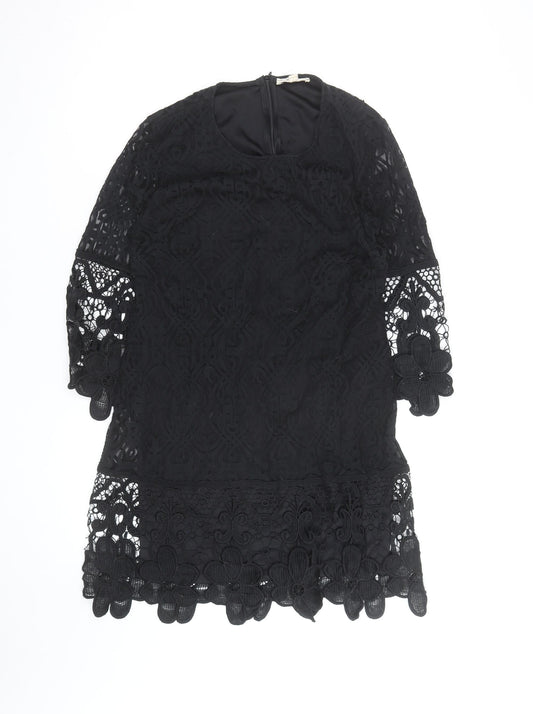 Rebellion Women's Black Lace 3/4 Sleeve Tunic Blouse Size L Formal