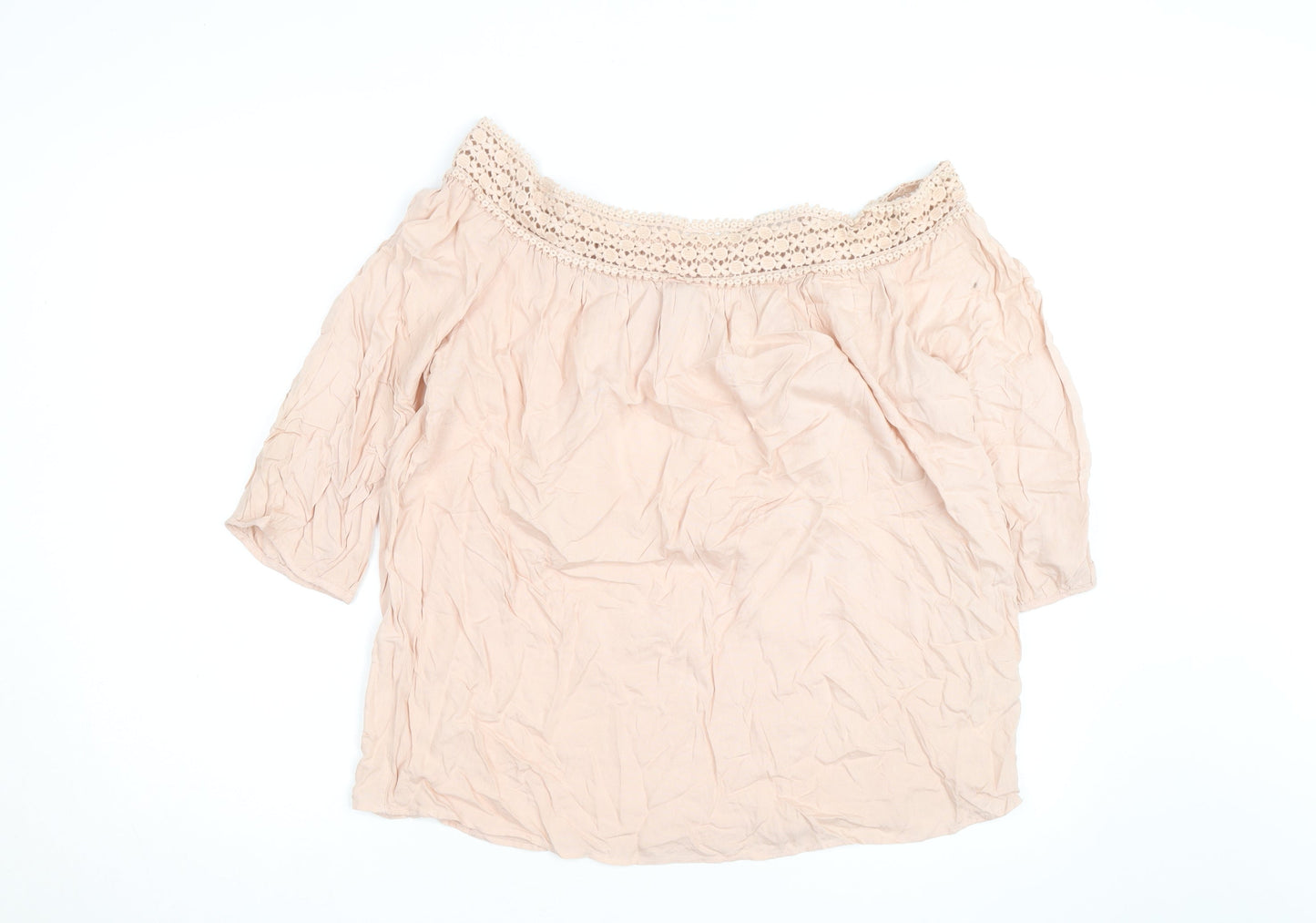 Peacocks Women Beige Off Shoulder Crochet 3/4 Sleeve Blouse Size 16