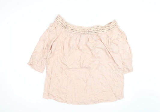 Peacocks Women Beige Off Shoulder Crochet 3/4 Sleeve Blouse Size 16