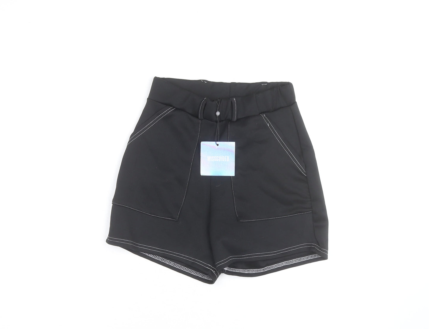 Missguided Women's Black Paperbag Belted Shorts Size 8