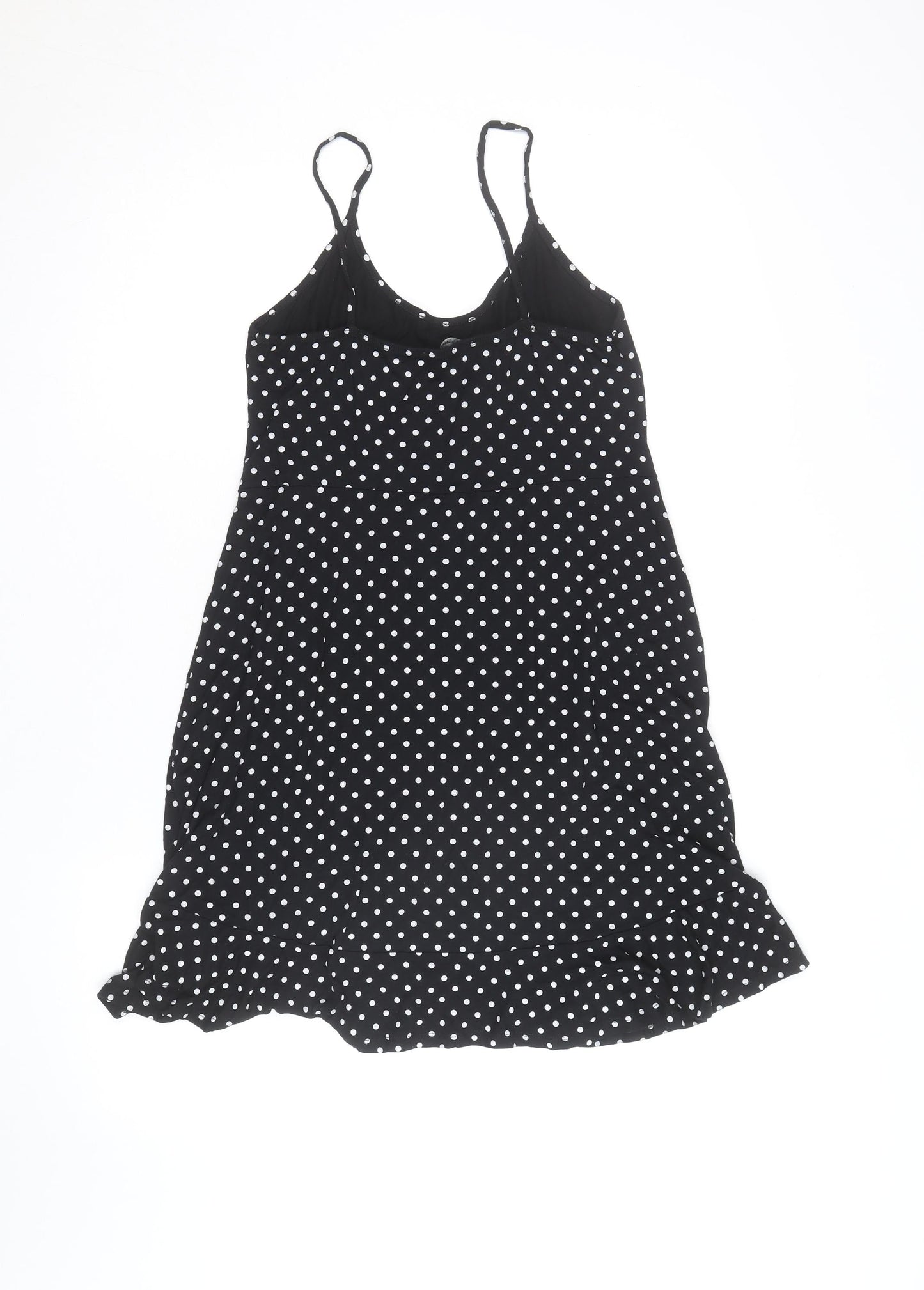 George Women’s Black Polka Dot Slip Dress Size 14 Ruffle Hem Stretch