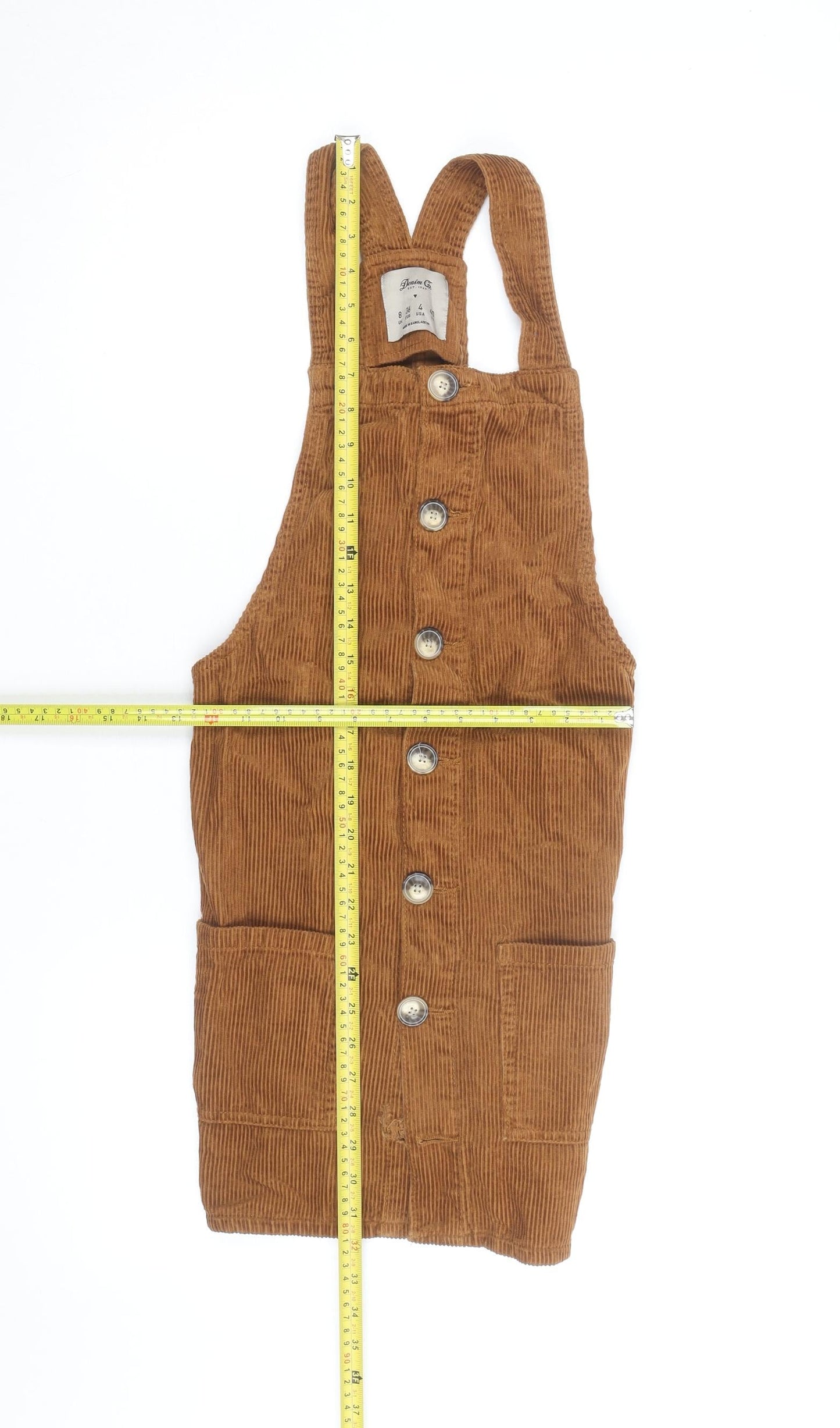 Denim Co Women Brown Corduroy Button Dungaree Dress Size 8