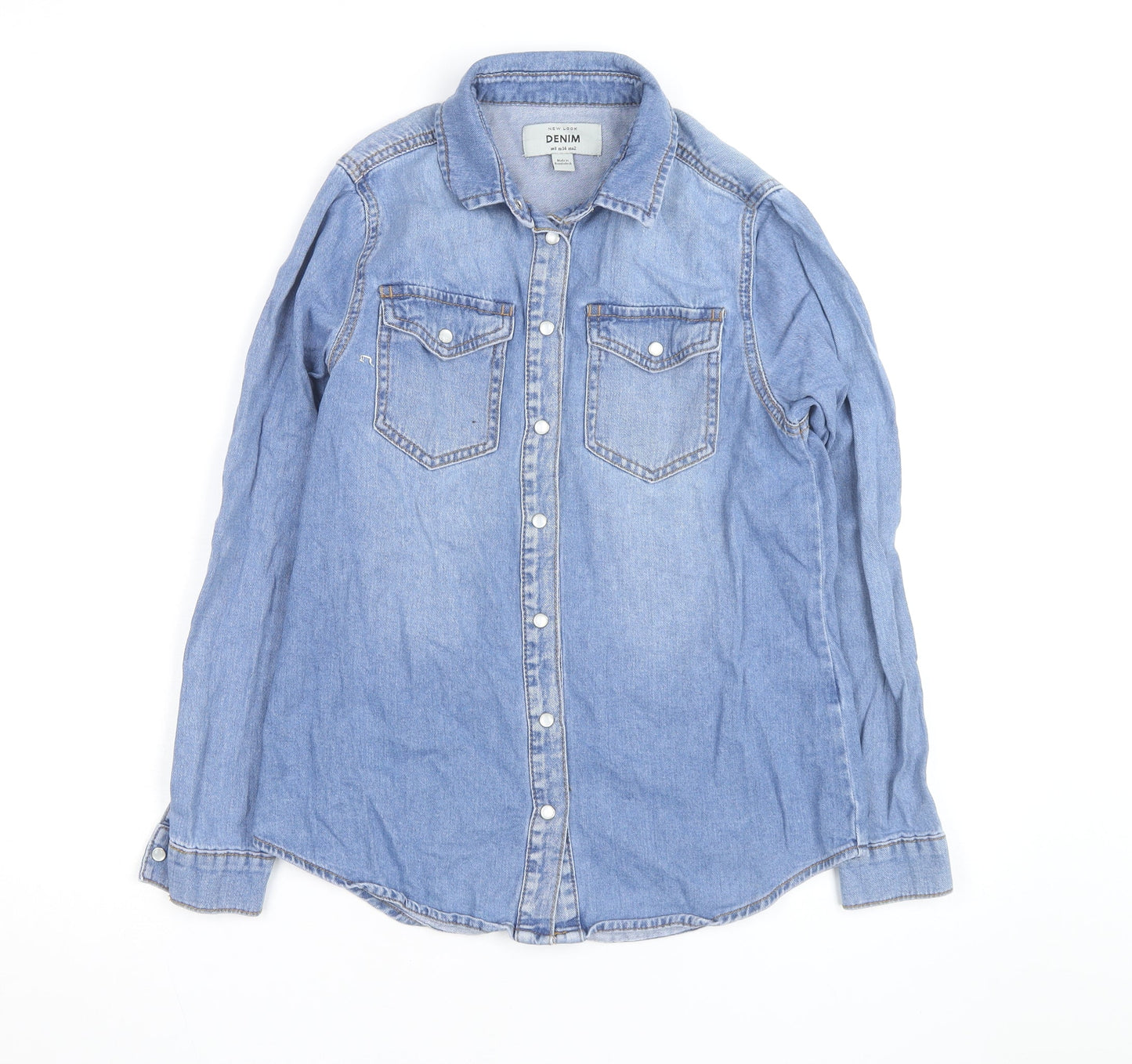 New Look Women Blue Denim Basic Jacket Size 6 Cotton Casual