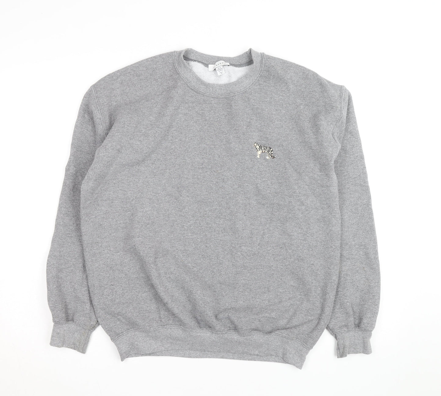 Topshop Unisex Grey Embroidered Tiger Pullover Sweatshirt M