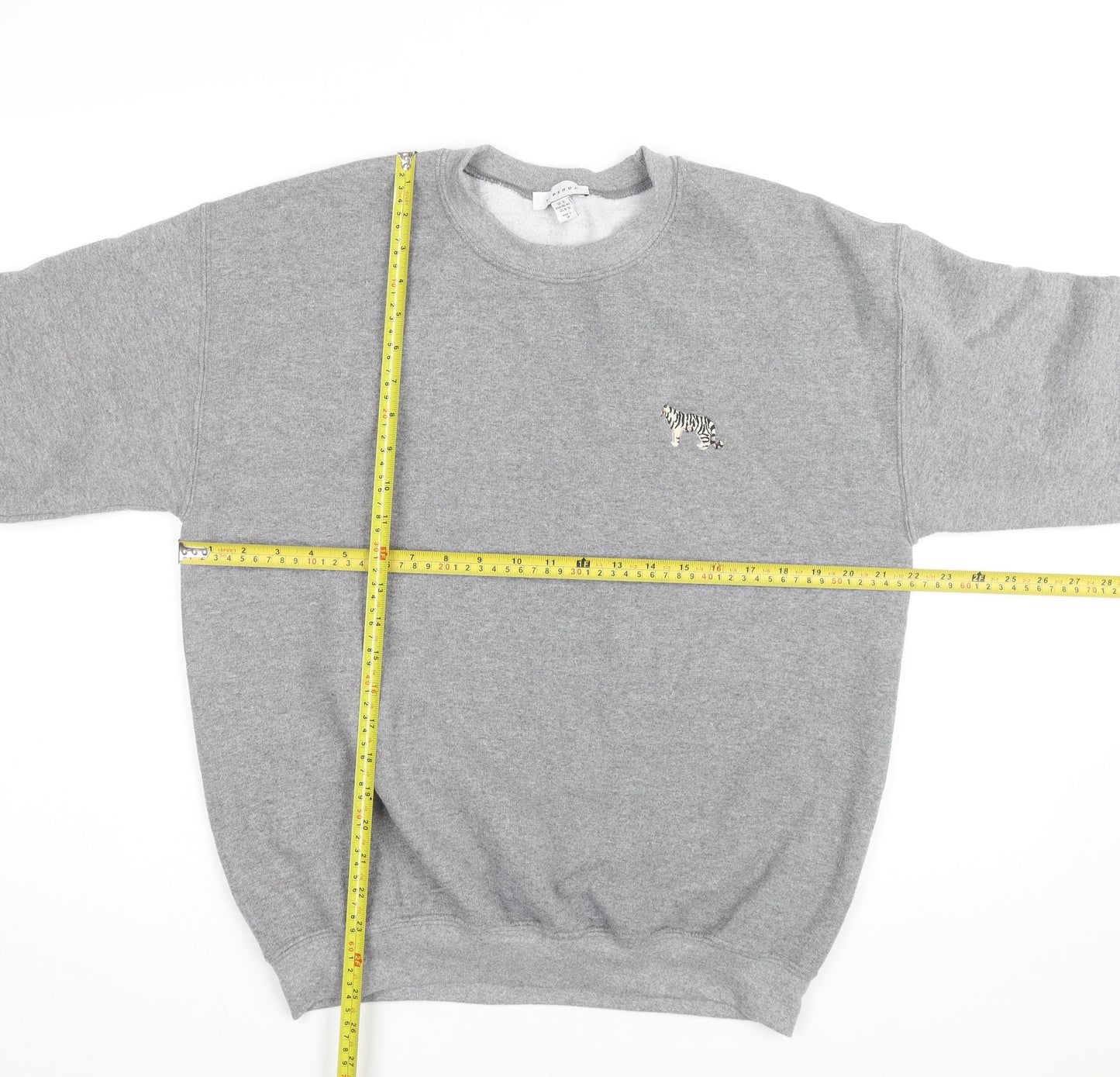 Topshop Unisex Grey Embroidered Tiger Pullover Sweatshirt M
