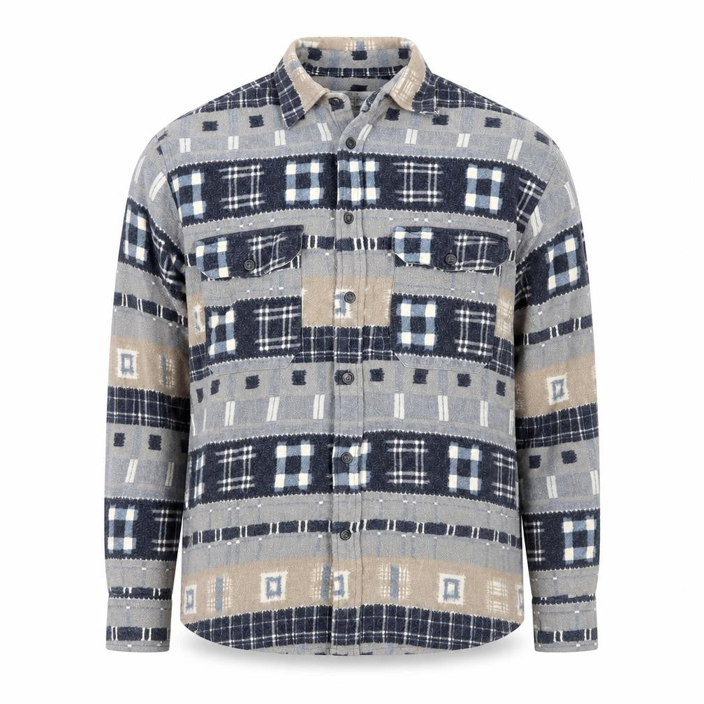 Marks & Spencer Men's Beige Check Flannel Cotton Long Sleeve Shirt S