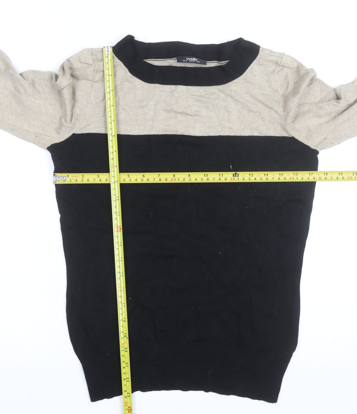 Wallis Women’s Beige and Black Crew Neck Knit Jumper Size 12