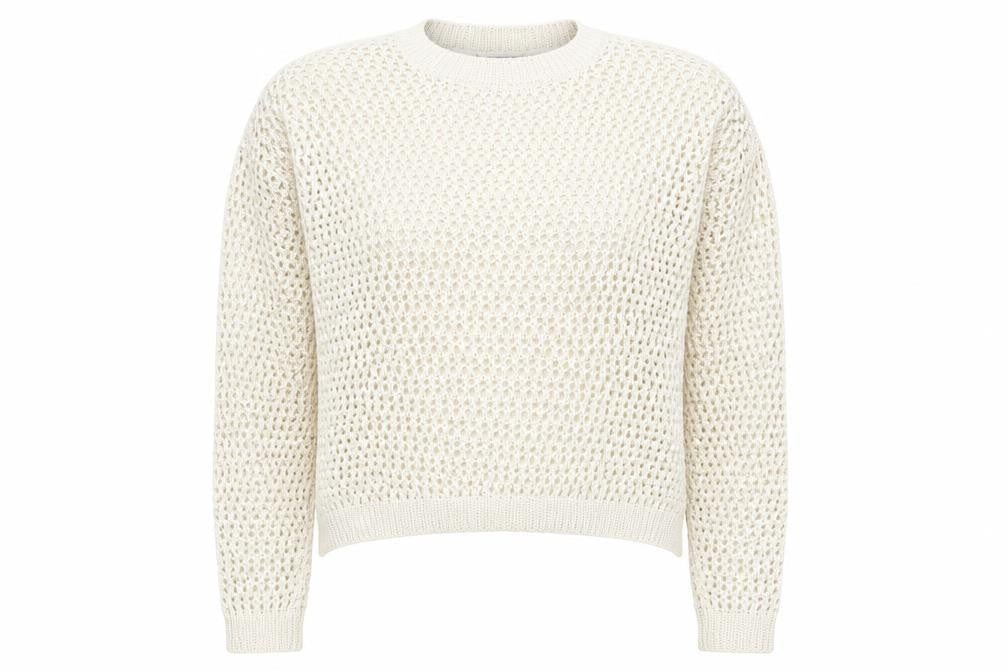 Primark Women Beige XS Open-Knit Cotton Crew Neck Jumper