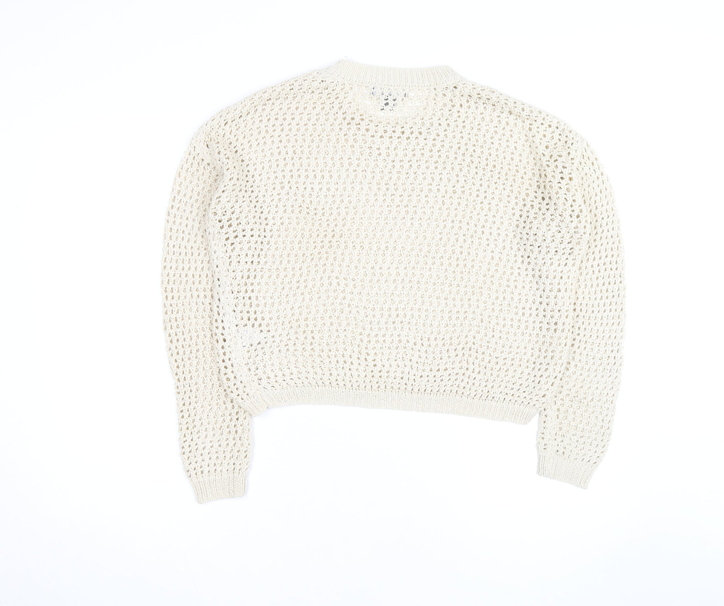 Primark Women Beige XS Open-Knit Cotton Crew Neck Jumper