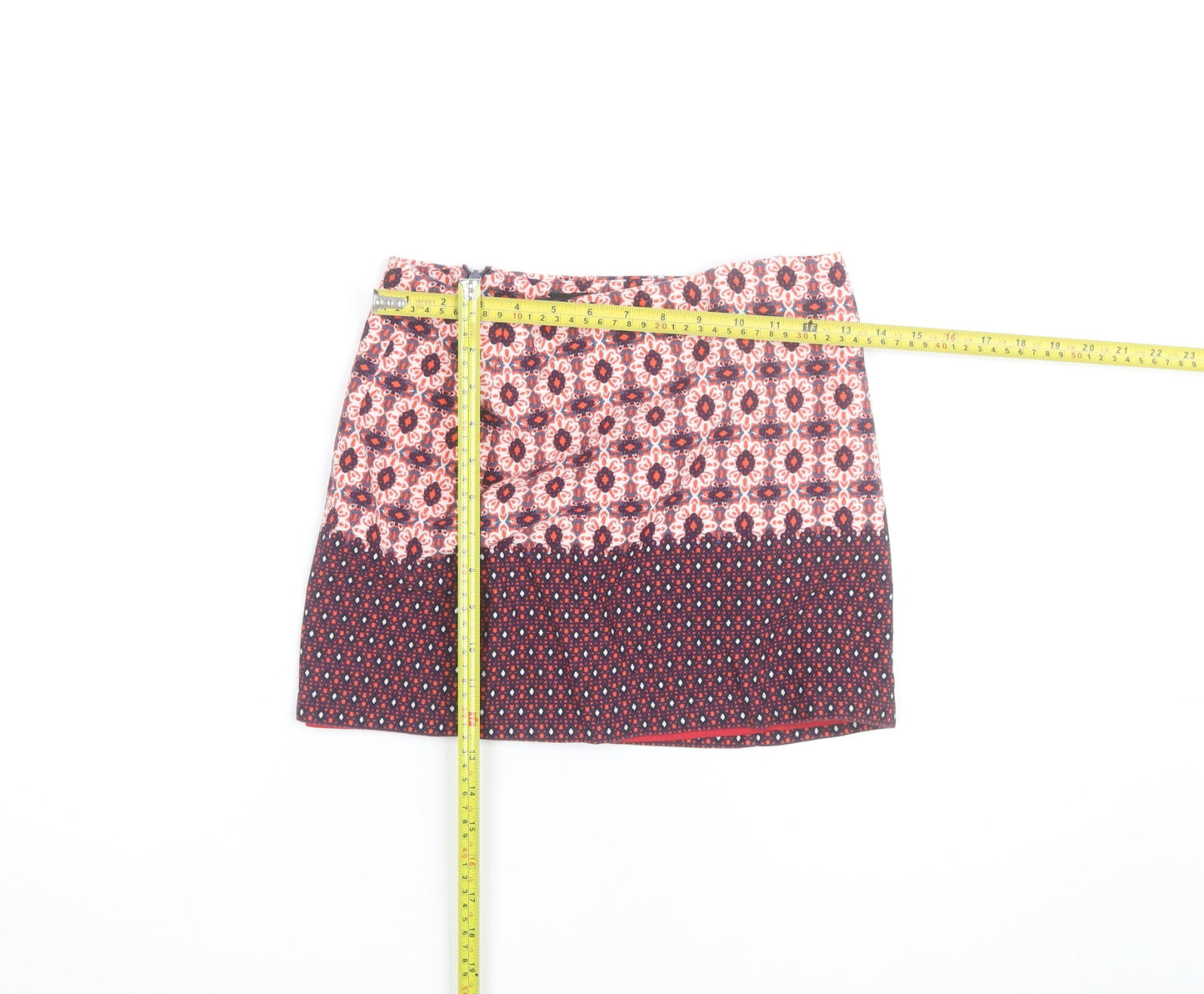 Topshop Women’s Red Floral Tweed Mini Skirt Size 8 Retro Style